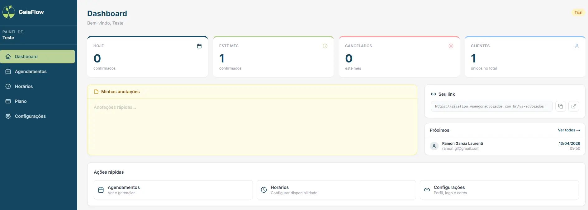 Painel interno do GaiaFlow